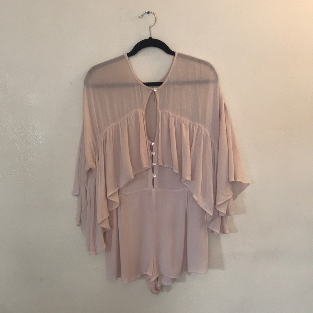 Free People Romper Pastel Pink Wide Sleeve Pleated